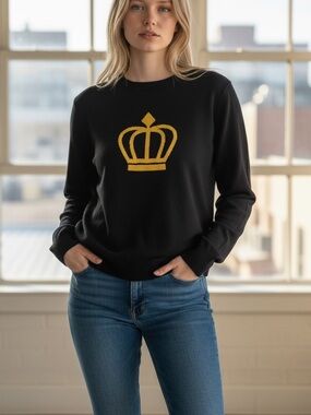 Studio Park Alberti Popaj Black long sleeve sweater with yellow crown Women’s XL